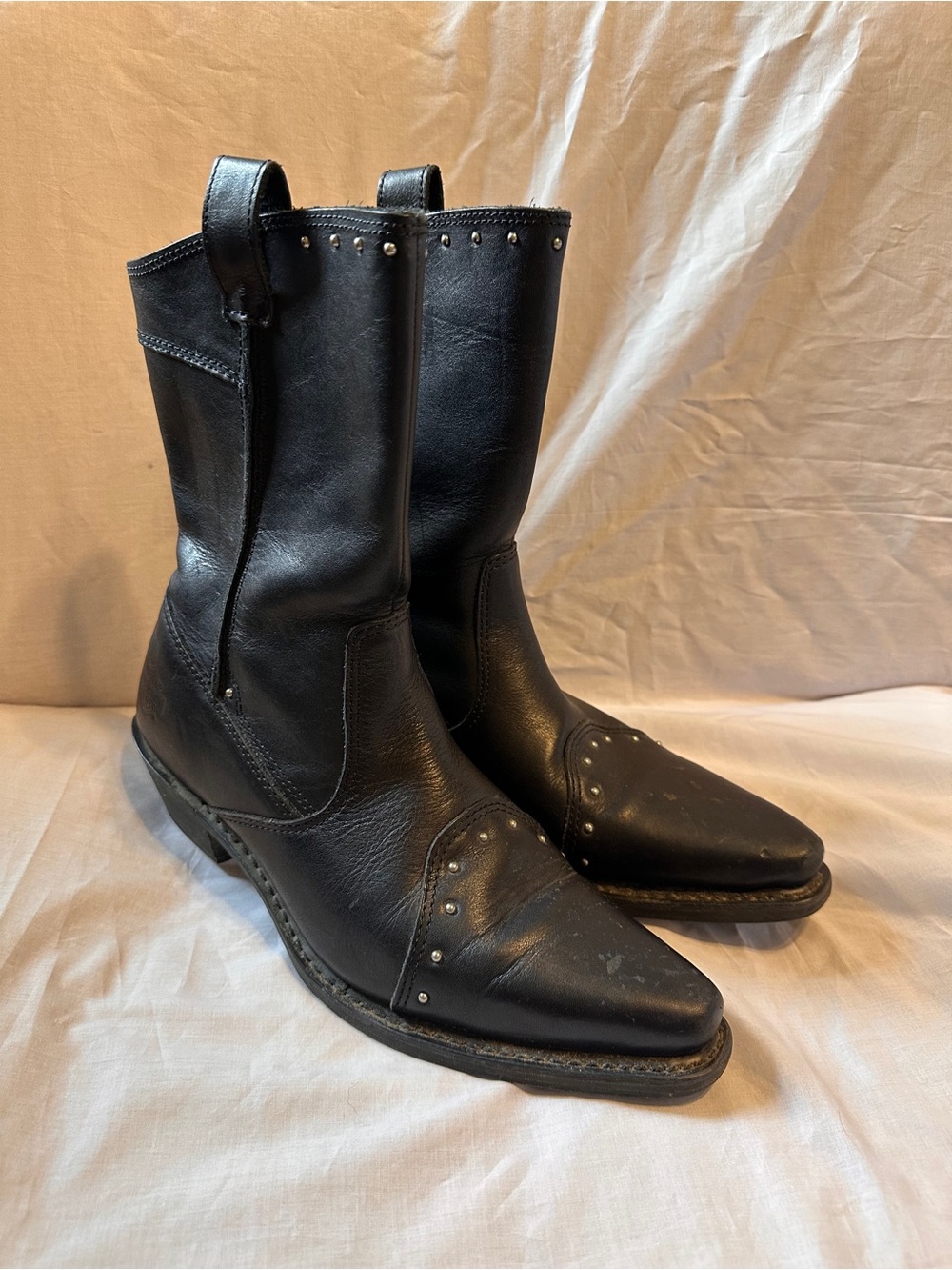 Harley Davidson Biker Leather Studded Point Toe Cowboy Boot Black size 9